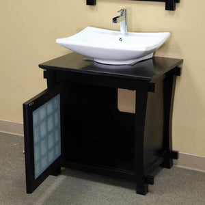 BELLATERRA HOME 203012 30" Single Sink Vanity in Black with Black Galaxy Marble, White Sink, Open Door