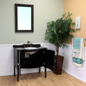 BELLATERRA HOME 203037-B 36.6" Single Sink Vanity in Black with Black Granite, White Oval Sink, Open Doors and Mirror
