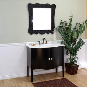 BELLATERRA HOME 203037-B-WH 36.6" Single Sink Vanity in Black with White Marble, White Oval Sink, Angled View with Mirror