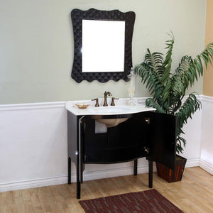 BELLATERRA HOME 203037-B-WH 36.6" Single Sink Vanity in Black with White Marble, White Oval Sink, Open Doors with Mirror