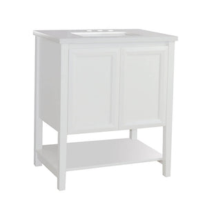 BELLATERRA HOME 203054A-WH 31" Single Sink Vanity in White with White Quartz, White Rectangle Sink, Angled View, No Faucet