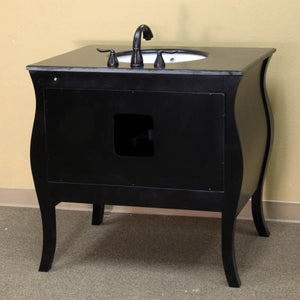 BELLATERRA HOME 203057B 35.4" Single Sink Vanity in Black with Black Granite, White Oval Sink, Back View