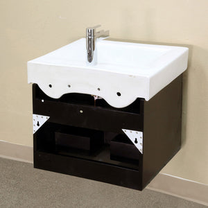 BELLATERRA HOME 203102-S 24.25" Single Wall Mount Vanity in Black with White Ceramic Countertop and Integrated Sink, Back View