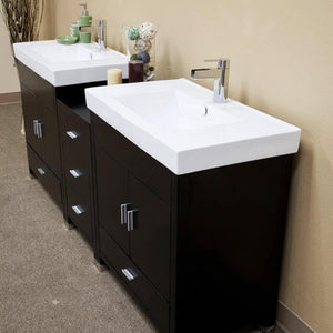 BELLATERRA HOME 203107-D 80.7" Double Sink Vanity in Black with White Ceramic Countertops and Integrated Sinks, Angled View