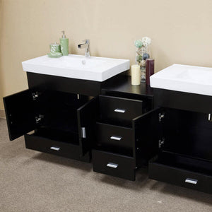 BELLATERRA HOME 203107-D 80.7" Double Sink Vanity in Black with White Ceramic Countertops and Integrated Sinks, Open Doors and Drawers