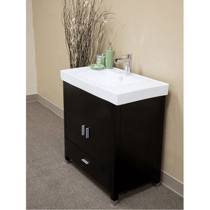 BELLATERRA HOME 203107-S 31.5" Single Sink Vanity in Black with White Ceramic Countertop and Integrated Sink, Angled View