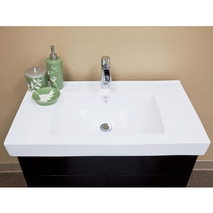 BELLATERRA HOME 203107-S 31.5" Single Sink Vanity in Black with White Ceramic Countertop and Integrated Sink, Sink Closeup