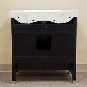 BELLATERRA HOME 203107-S 31.5" Single Sink Vanity in Black with White Ceramic Countertop and Integrated Sink, Back View