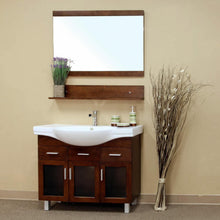 Load image into Gallery viewer, BELLATERRA HOME 203139 39.8&quot; Single Sink Vanity in Walnut with White Ceramic Countertop and Integrated Sink, Angled View with Mirror