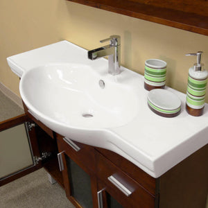 BELLATERRA HOME 203139 39.8" Single Sink Vanity in Walnut with White Ceramic Countertop and Integrated Sink, Vanity Closeup with Open Door
