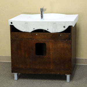 BELLATERRA HOME 203139 39.8" Single Sink Vanity in Walnut with White Ceramic Countertop and Integrated Sink, Back View