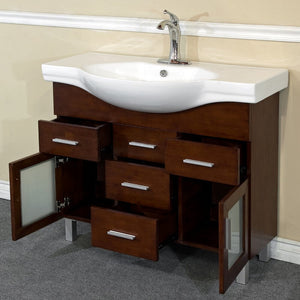 BELLATERRA HOME 203139B 39.8" Single Sink Vanity in Walnut with White Ceramic Countertop and Integrated Sink, Open Doors and Drawers