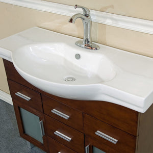 BELLATERRA HOME 203139B 39.8" Single Sink Vanity in Walnut with White Ceramic Countertop and Integrated Sink, Countertop and Sink Closeup