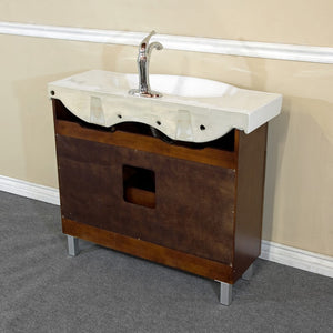 BELLATERRA HOME 203139B 39.8" Single Sink Vanity in Walnut with White Ceramic Countertop and Integrated Sink, Back View