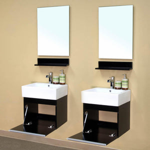BELLATERRA HOME 203145-D 41" Double Wall Mount Vanities in Dark Espresso with White Ceramic Countertops and Integrated Sinks, Open Doors and Mirrors