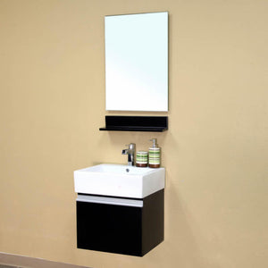 BELLATERRA HOME 203145-S 20.5" Single Wall Mount Vanity in Dark Espresso with White Ceramic Countertop and Integrated Sink, Angled View with Mirror