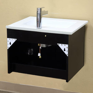 BELLATERRA HOME 203172-S 24.4" Single Wall Mount Vanity in Black with White Ceramic Countertop and Integrated Sink, Back View
