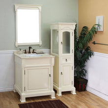 Load image into Gallery viewer, BELLATERRA HOME 205030-CR 30&quot; Single Sink Vanity in Cream White (Rub Edge) with Cream Marble, White Oval Sink, Angled View with Mirror and Linen Cabinet
