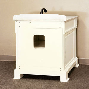 BELLATERRA HOME 205030-CR 30" Single Sink Vanity in Cream White (Rub Edge) with Cream Marble, White Oval Sink, Back View