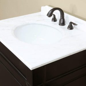 BELLATERRA HOME 205030-ES 30" Single Sink Vanity in Espresso with White Marble, White Oval Sink, Countertop Closeup