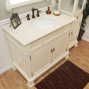 BELLATERRA HOME 205042-CR 42" Single Sink Vanity in Cream White (Rub Edge) with Cream Marble, White Oval Sink, Vanity Closeup