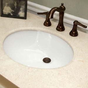 BELLATERRA HOME 205042-CR 42" Single Sink Vanity in Cream White (Rub Edge) with Cream Marble, White Oval Sink, Countertop and Sink Closeup