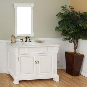 BELLATERRA HOME 205042-WH 42" Single Sink Vanity in White (Rub Edge) with White Marble, White Oval Sink, Angled View with Mirror