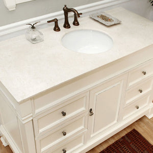 BELLATERRA HOME 205050-CR 50" Single Sink Vanity in Cream White (Rub Edge) with Cream Marble, White Oval Sink, Vanity Countertop Closeup