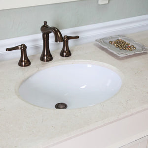 BELLATERRA HOME 205050-CR 50" Single Sink Vanity in Cream White (Rub Edge) with Cream Marble, White Oval Sink, Countertop and Sink Closeup