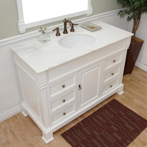 BELLATERRA HOME 205050-WH 50" Single Sink Vanity in White (Rub Edge) with White Marble, White Oval Sink, Vanity Closeup