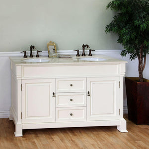 BELLATERRA HOME 205060-D-CR 60" Double Sink Vanity in Cream White (Rub Edge) with Cream Marble, White Oval Sinks, Bathroom Vanity