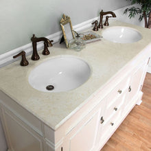 Load image into Gallery viewer, BELLATERRA HOME 205060-D-CR 60&quot; Double Sink Vanity in Cream White (Rub Edge) with Cream Marble, White Oval Sinks, Countertop and Sinks Closeup