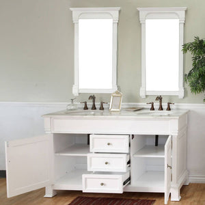 BELLATERRA HOME 205060-D-WH 60" Double Sink Vanity in White (Rub Edge) with White Marble, White Oval Sinks, Open Doors and Drawers with Mirrors