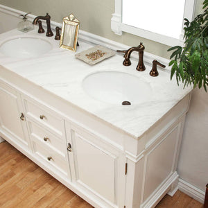 BELLATERRA HOME 205060-D-WH 60" Double Sink Vanity in White (Rub Edge) with White Marble, White Oval Sinks, Vanity and Sinks Closeup