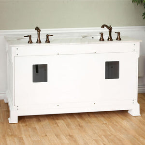 BELLATERRA HOME 205060-D-WH 60" Double Sink Vanity in White (Rub Edge) with White Marble, White Oval Sinks, Back View