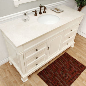 BELLATERRA HOME 205060-S-CR 60" Single Sink Vanity in Cream White (Rub Edge) with Cream Marble, White Oval Sink, Vanity and Sink Closeup