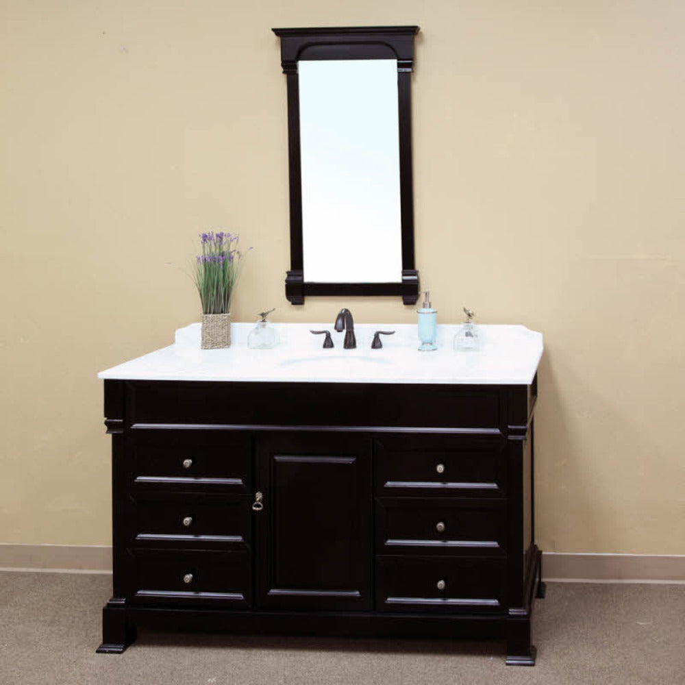 BELLATERRA HOME 205060-S-ES 60" Single Sink Vanity in Espresso with White Marble, White Oval Sink, Angled View with Mirror