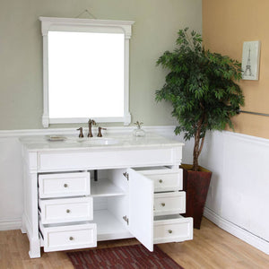 BELLATERRA HOME 205060-S-WH 60" Single Sink Vanity in White (Rub Edge) with White Marble, White Oval Sink, Open Door and Drawers with Mirror