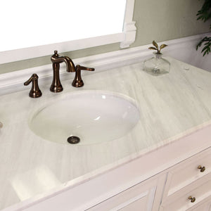BELLATERRA HOME 205060-S-WH 60" Single Sink Vanity in White (Rub Edge) with White Marble, White Oval Sink, Countertop and Sink Closeup