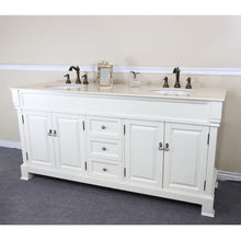 Load image into Gallery viewer, BELLATERRA HOME 205072-D-CR 72&quot; Double Sink Vanity in Cream White (Rub Edge) with Cream Marble, White Oval Sinks, Angled View