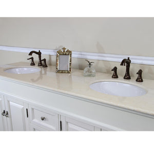 BELLATERRA HOME 205072-D-CR 72" Double Sink Vanity in Cream White (Rub Edge) with Cream Marble, White Oval Sinks, Countertop and Sinks Closeup