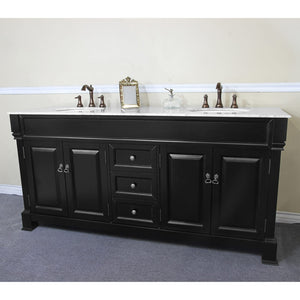 BELLATERRA HOME 205072-D-ES 72" Double Sink Vanity in Espresso with White Marble, White Oval Sinks, Angled View