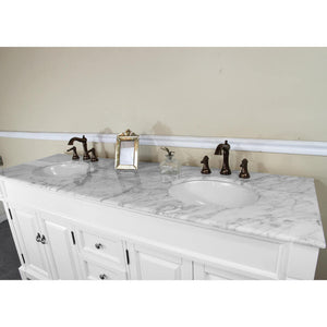 BELLATERRA HOME 205072-D-WH 72" Double Sink Vanity in White (Rub Edge) with White Marble, White Oval Sinks, Countertop and Sinks Closeup