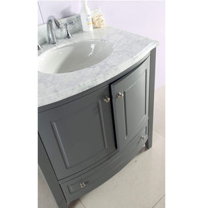 LAVIVA Estella 3130709-32G-WC 32" Single Bathroom Vanity in Grey with White Carrara Marble, White Oval Sink, Rendered Closeup