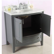 Load image into Gallery viewer, LAVIVA Estella 3130709-32G-WC 32&quot; Single Bathroom Vanity in Grey with White Carrara Marble, White Oval Sink, Rendered Open Doros