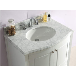 LAVIVA Estella 3130709-32W-WC 32" Single Bathroom Vanity in White with White Carrara Marble, White Oval Sink, Countertop Closeup