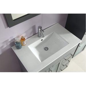 LAVIVA Nova 31321529-32G-CB 32" Single Bathroom Vanity in Grey with Ceramic Top and Integrated Sink, Countertop Closeup