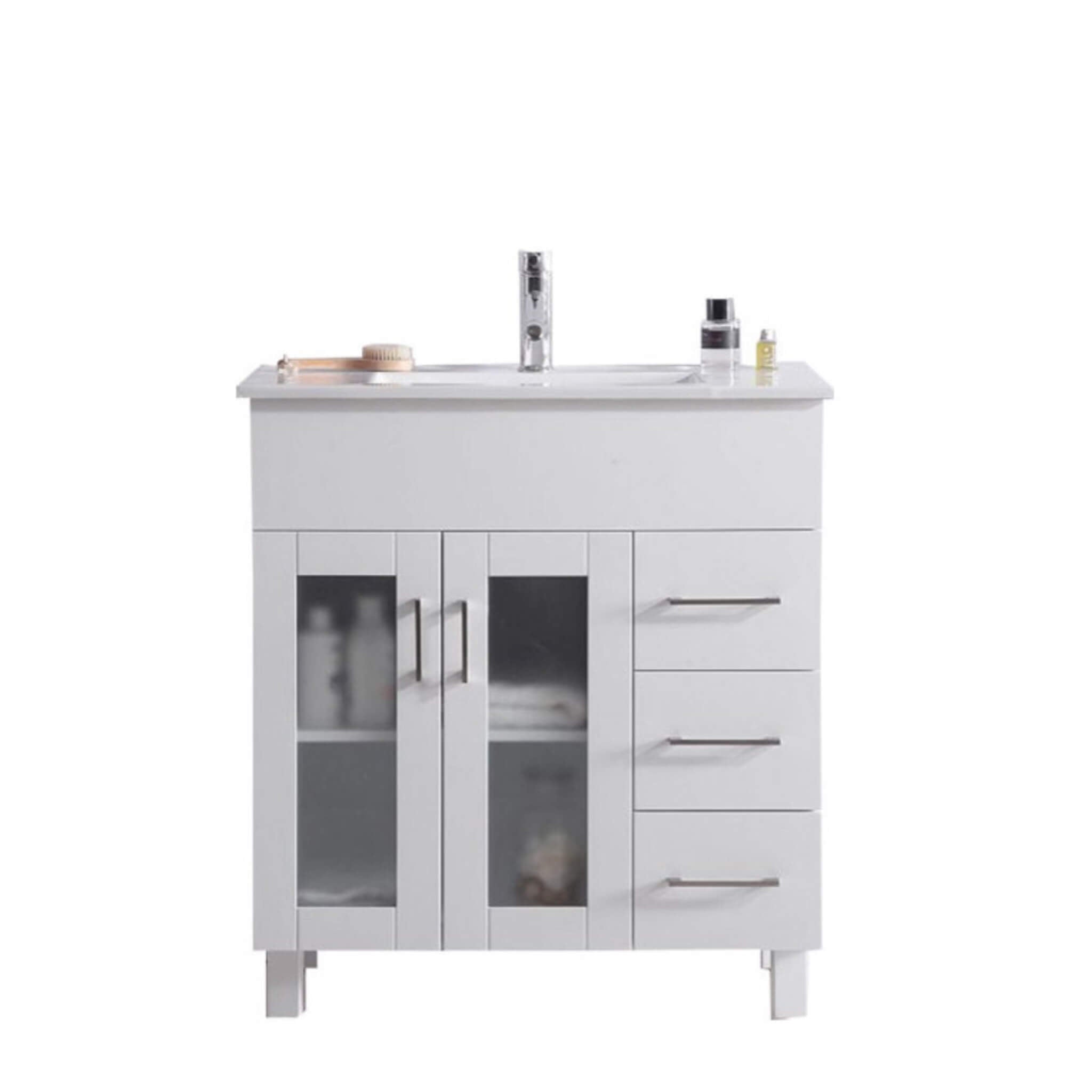 LAVIVA Nova 31321529-32W-CB 32" Single Bathroom Vanity in White with Ceramic Top and Integrated Sink, Front View