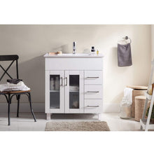 Load image into Gallery viewer, LAVIVA Nova 31321529-32W-CB 32&quot; Single Bathroom Vanity in White with Ceramic Top and Integrated Sink, Rendered Bathroom View