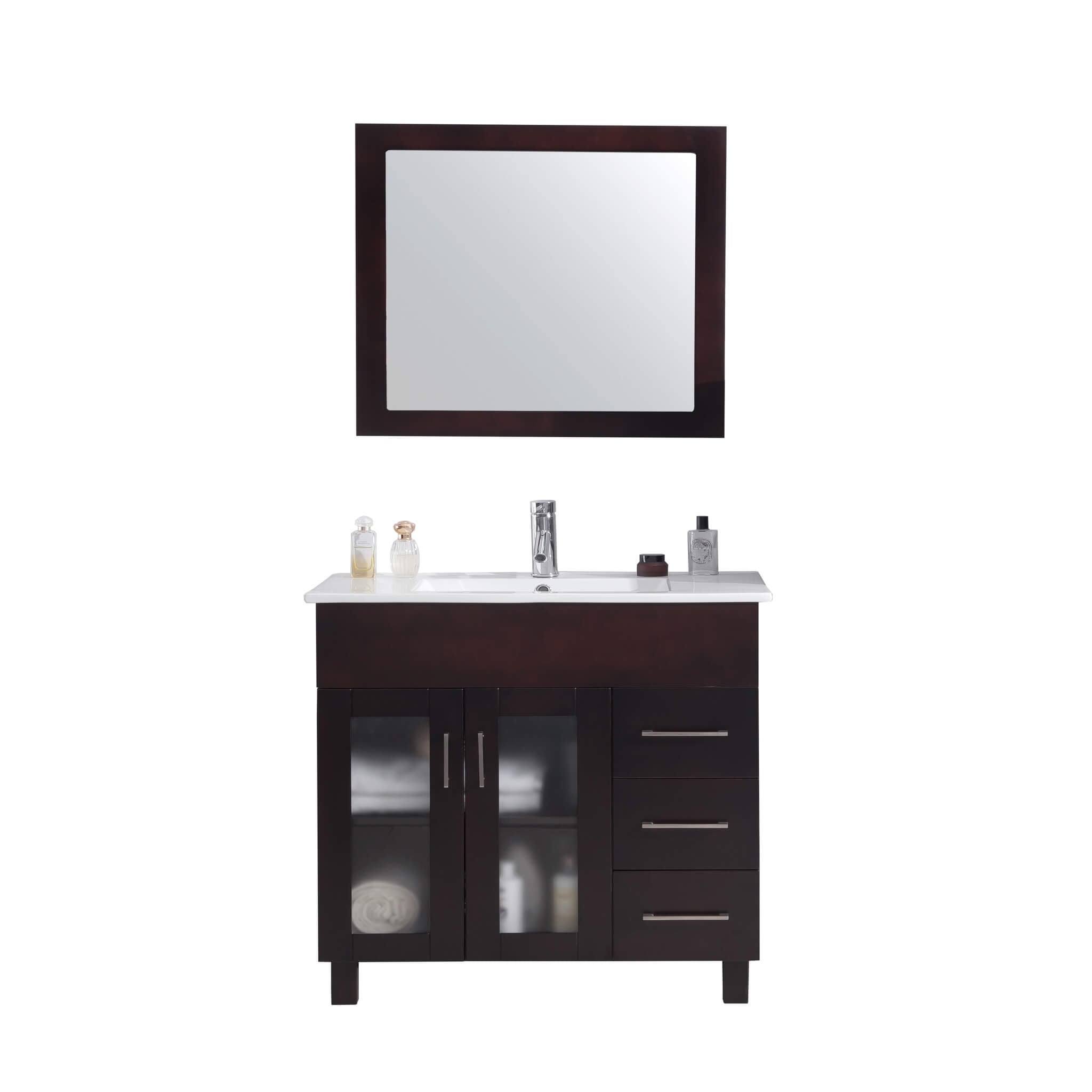 LAVIVA Nova 31321529-36B-CB 36" Single Bathroom Vanity in Brown with Ceramic Top and Integrated Sink, Front View